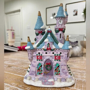 Vintage Disney Castle Princess Christmas Light Up Ceramic Holiday 1986 lavender